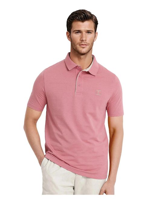 Rare Rabbit Maq Pink Plain Regular Fit Polo T-Shirt