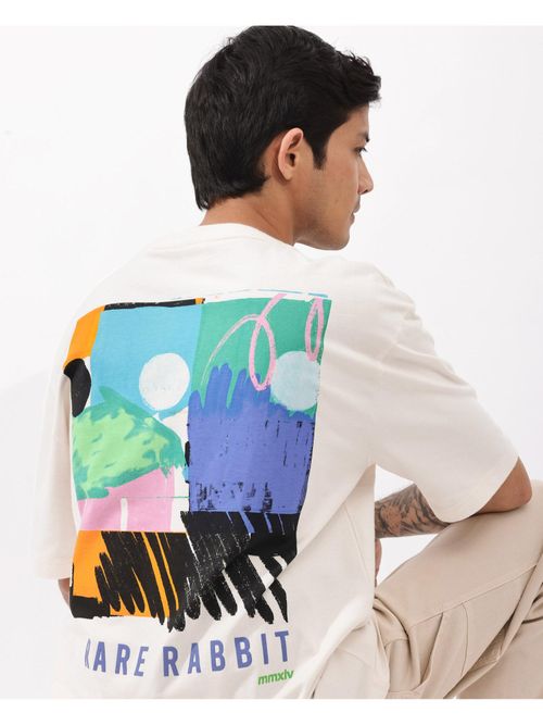 Buy Rare Rabbit Oren Off White Graphic Print Oversized Fit T-Shirt