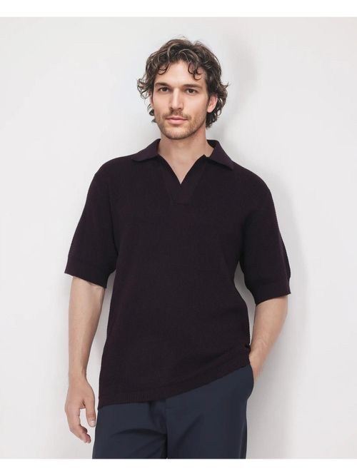 Rare Rabbit Rera Dark Purple Textured Oversized Fit Polo T-Shirt