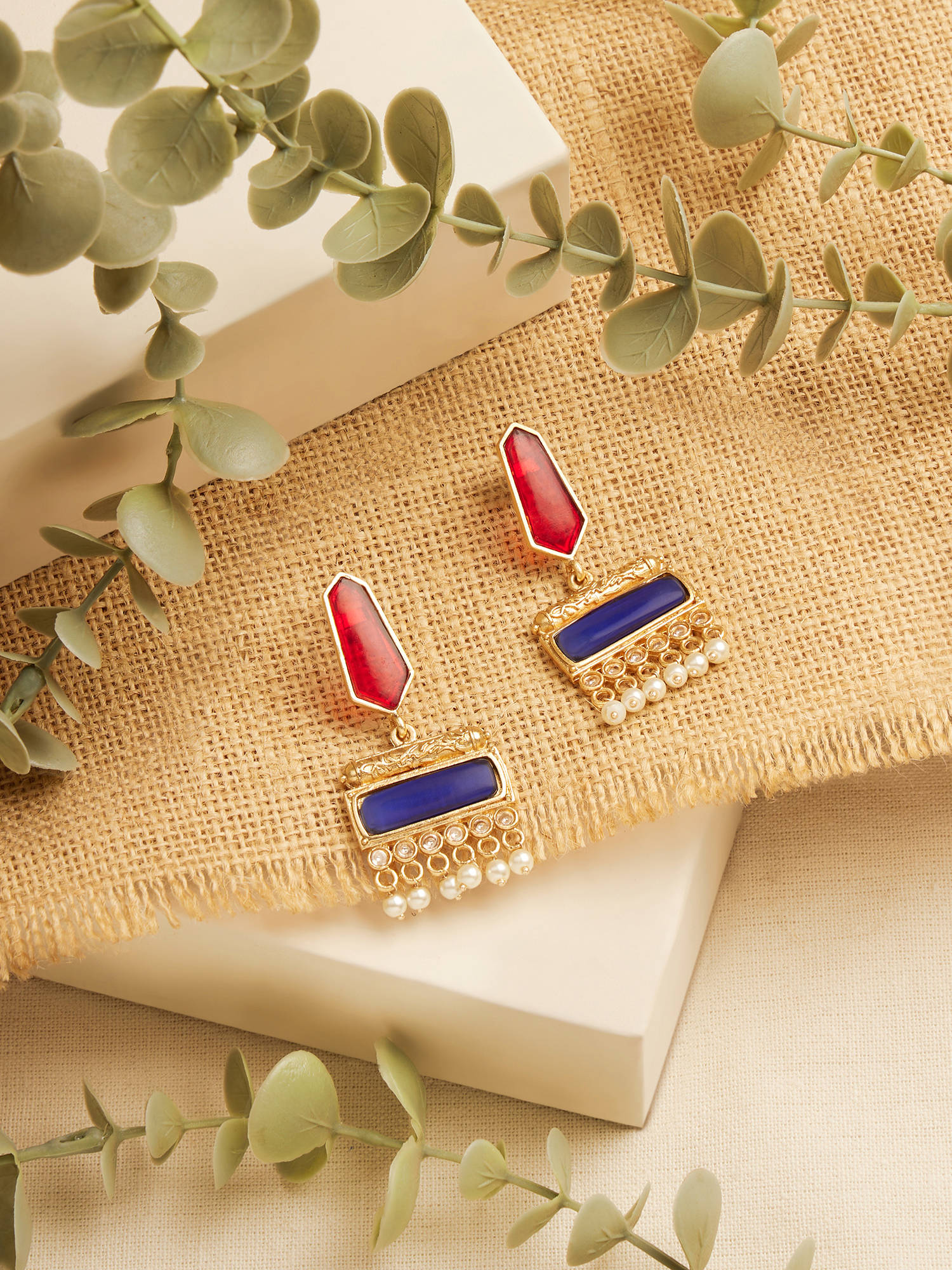 Zaveri Pearls Multi-Colour Stones Beads Drop Earrings