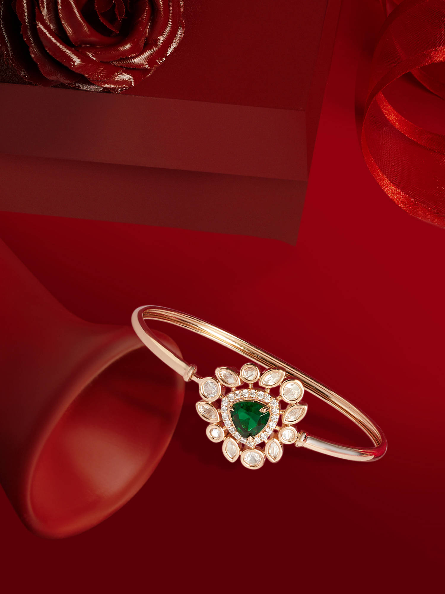 Zaveri Pearls Green Dazzling Cubic Zirconia Bracelet