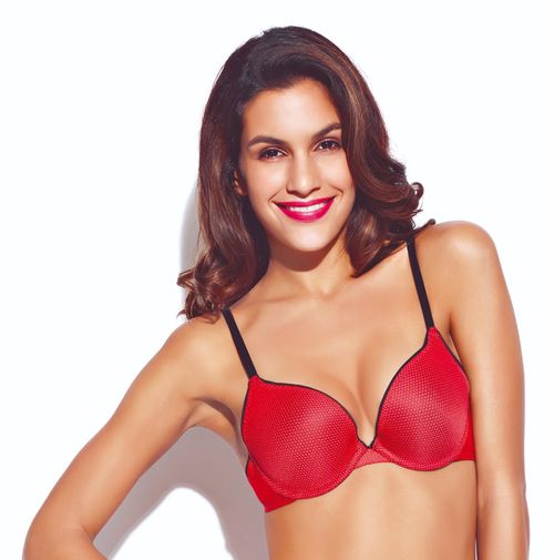 Buy Enamor Women Red Padded Non Wired Perfect Plunge T Shirt Bra With  Detachable Straps - Bra for Women 5664249