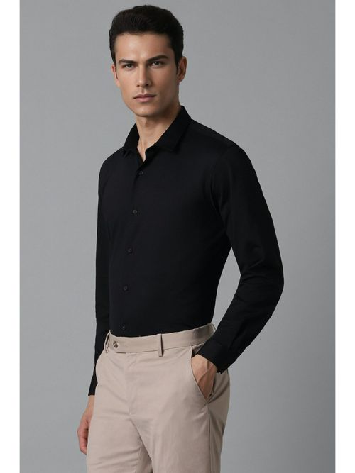 Men Black Super Slim Fit Solid Full Sleeves Casual Shirt