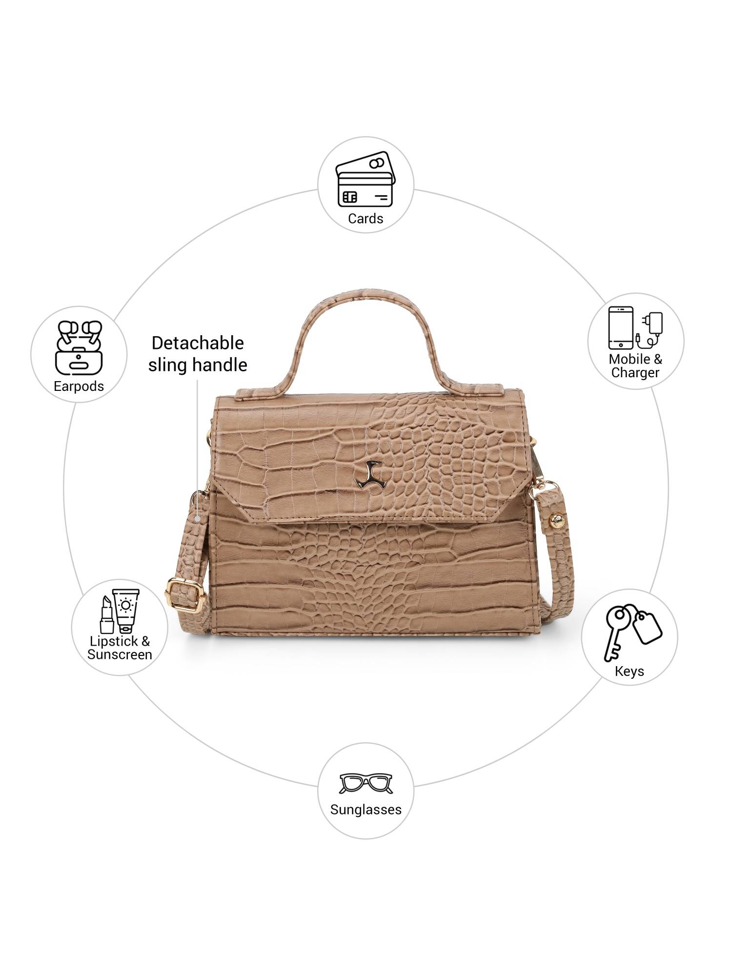 Mochi Women Beige Satchel Bag with Detachable Starp