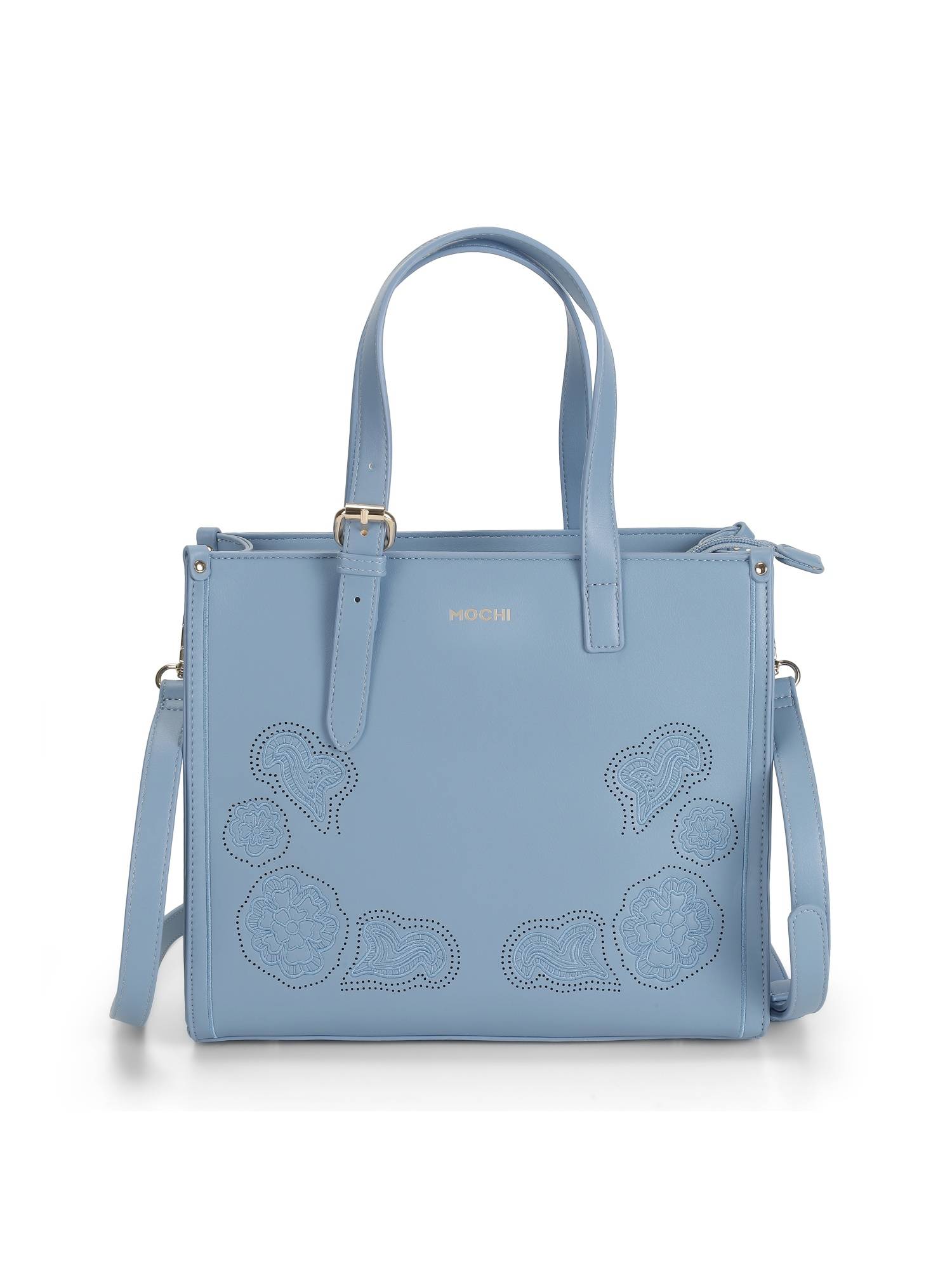 Mochi Women Blue Embroidered Handbag with Detachable Strap