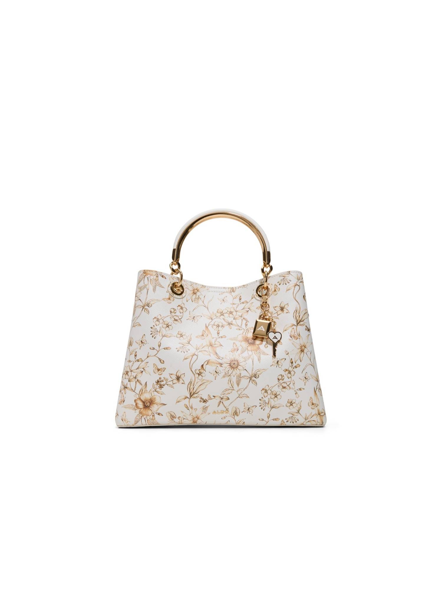 Aldo Women Carena White Floral Printed Satchel Bag with Charm