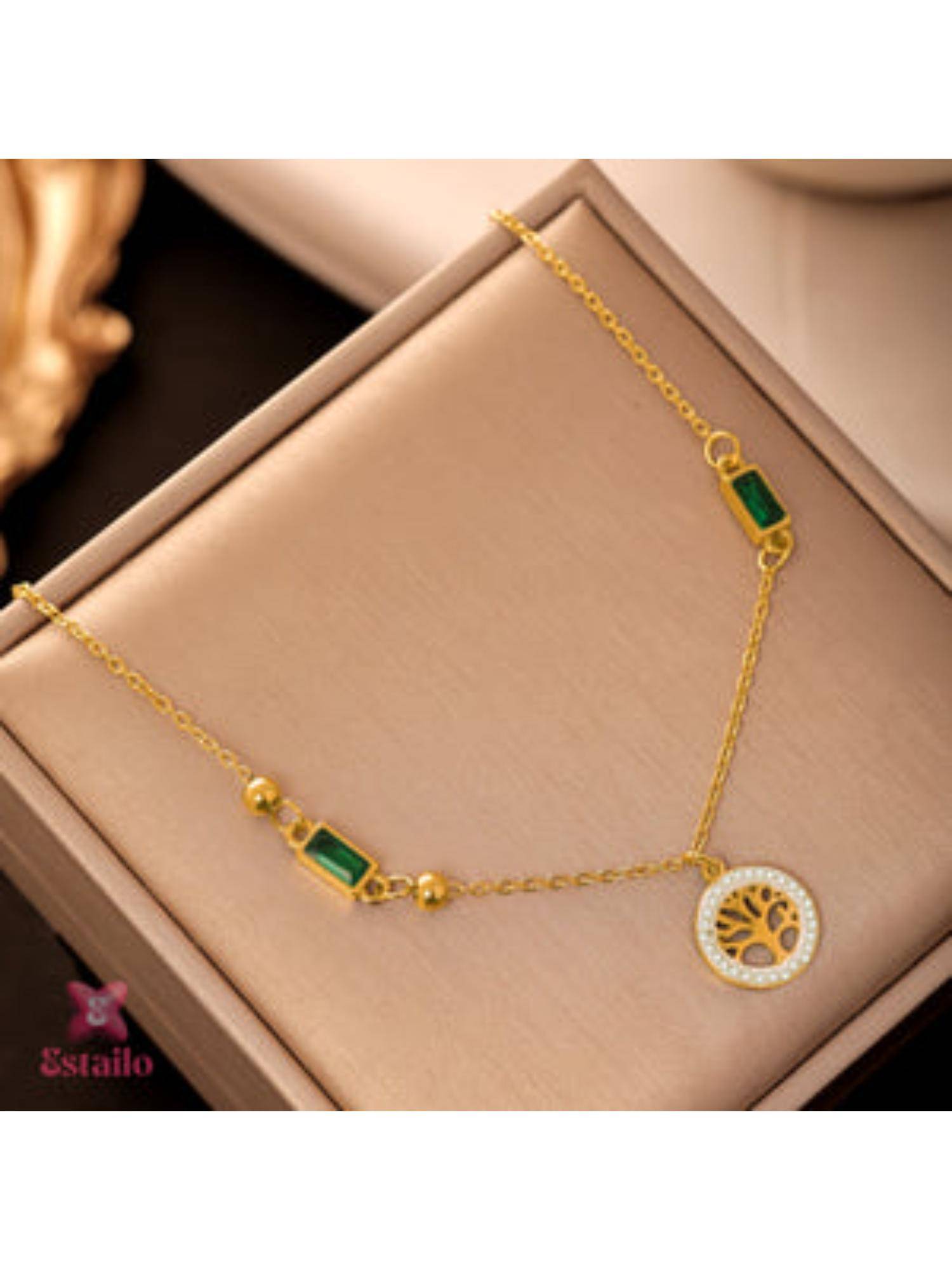 ESTAILO FASHION Women Green Alloy Necklace