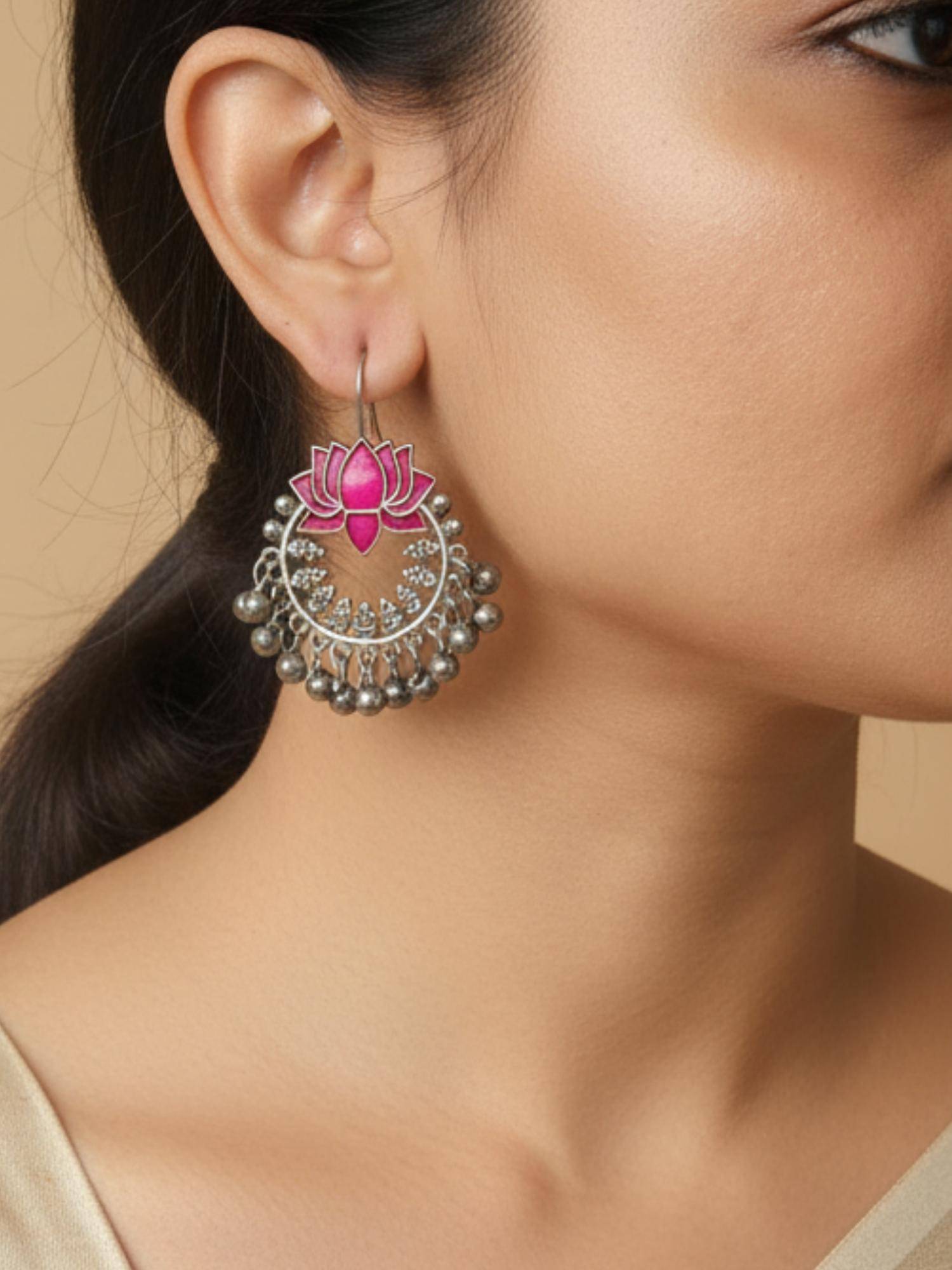 Viana Jewels Women Maroon Brass Pair of Earrings