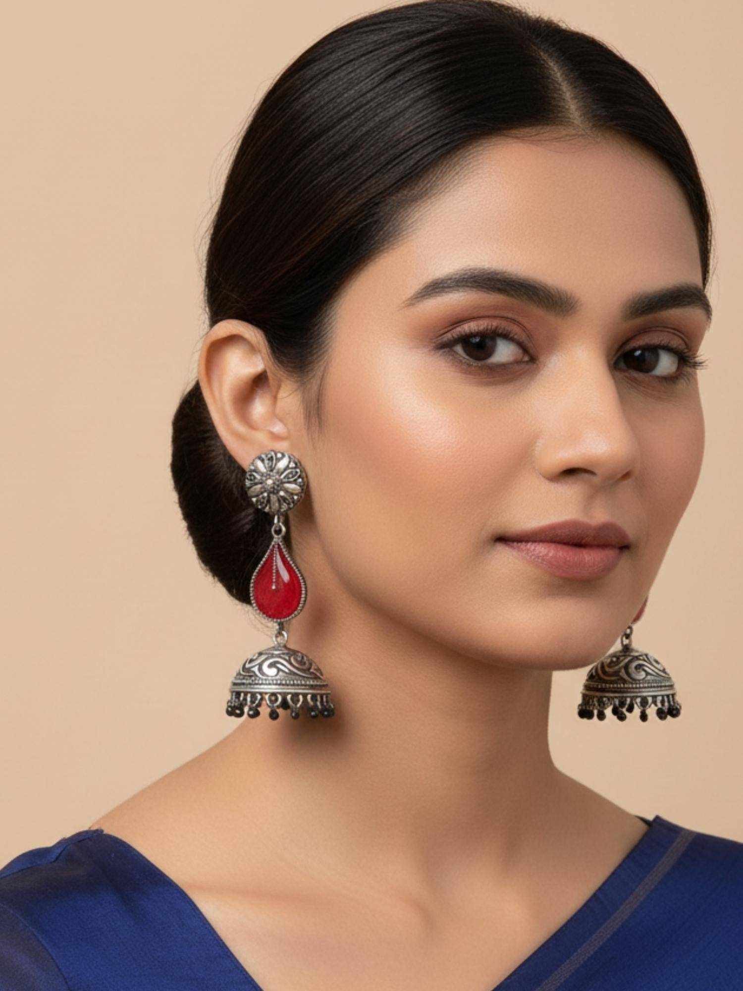 Viana Jewels Women Red Brass Pair of Earrings