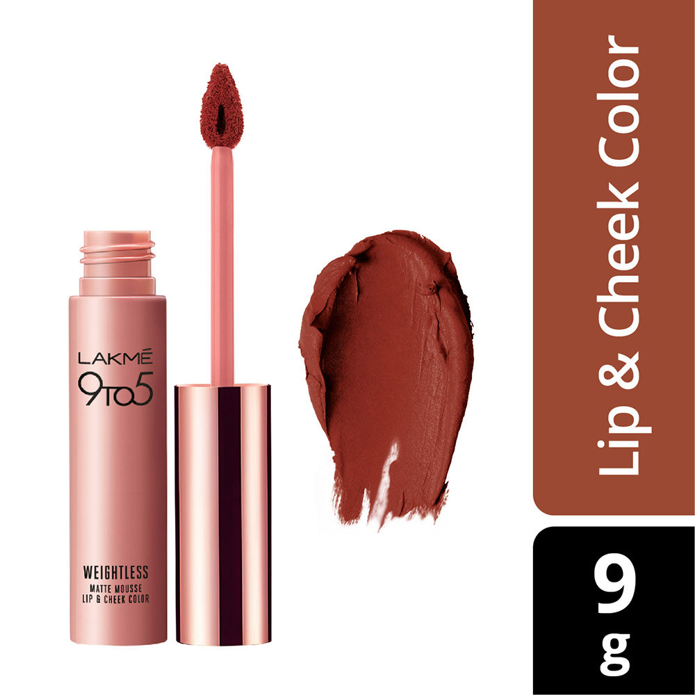 lakme 9 to 5 weightless mousse lipstick brick bloom