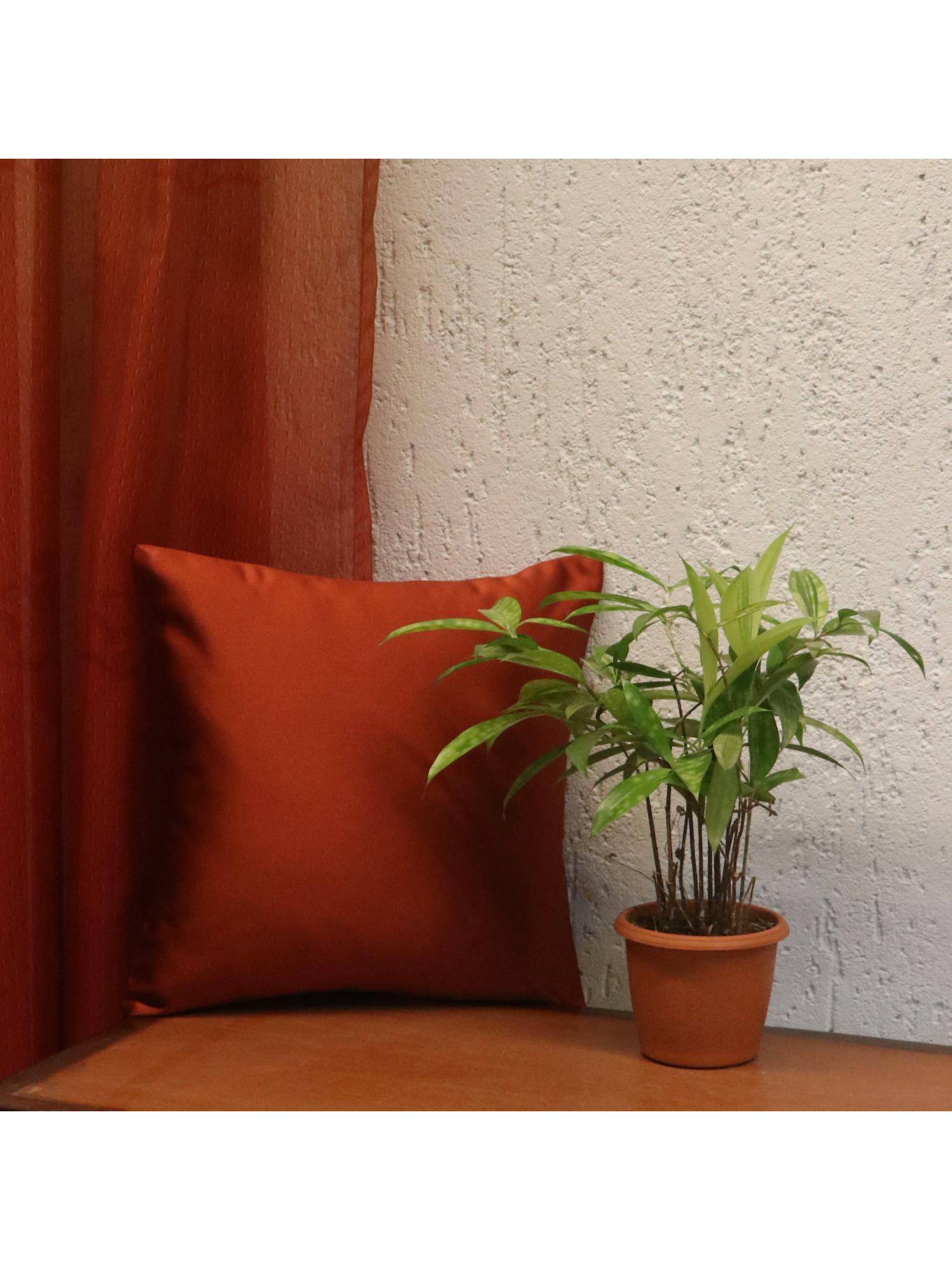Zeba World Brown Solid Orange Polyester Cushion Cover (12 x 22 Inches)