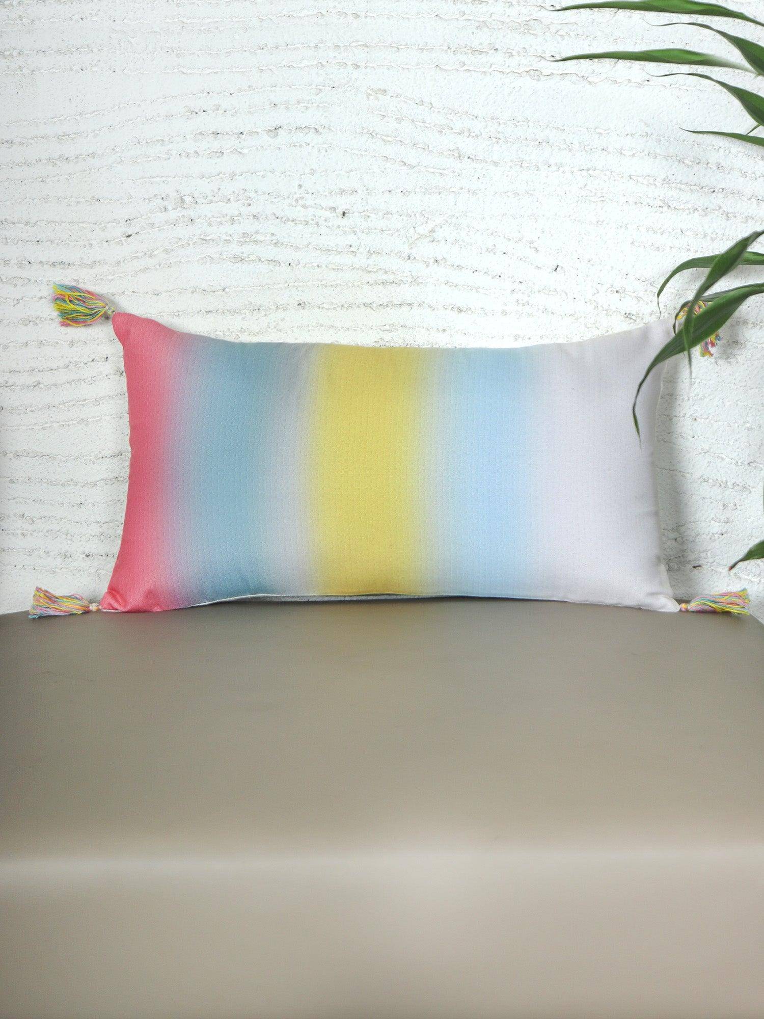 Zeba World Multi-Color Gradiant Stripes Printed Polycanvas Cushion Cover (12 x 22 Inches)