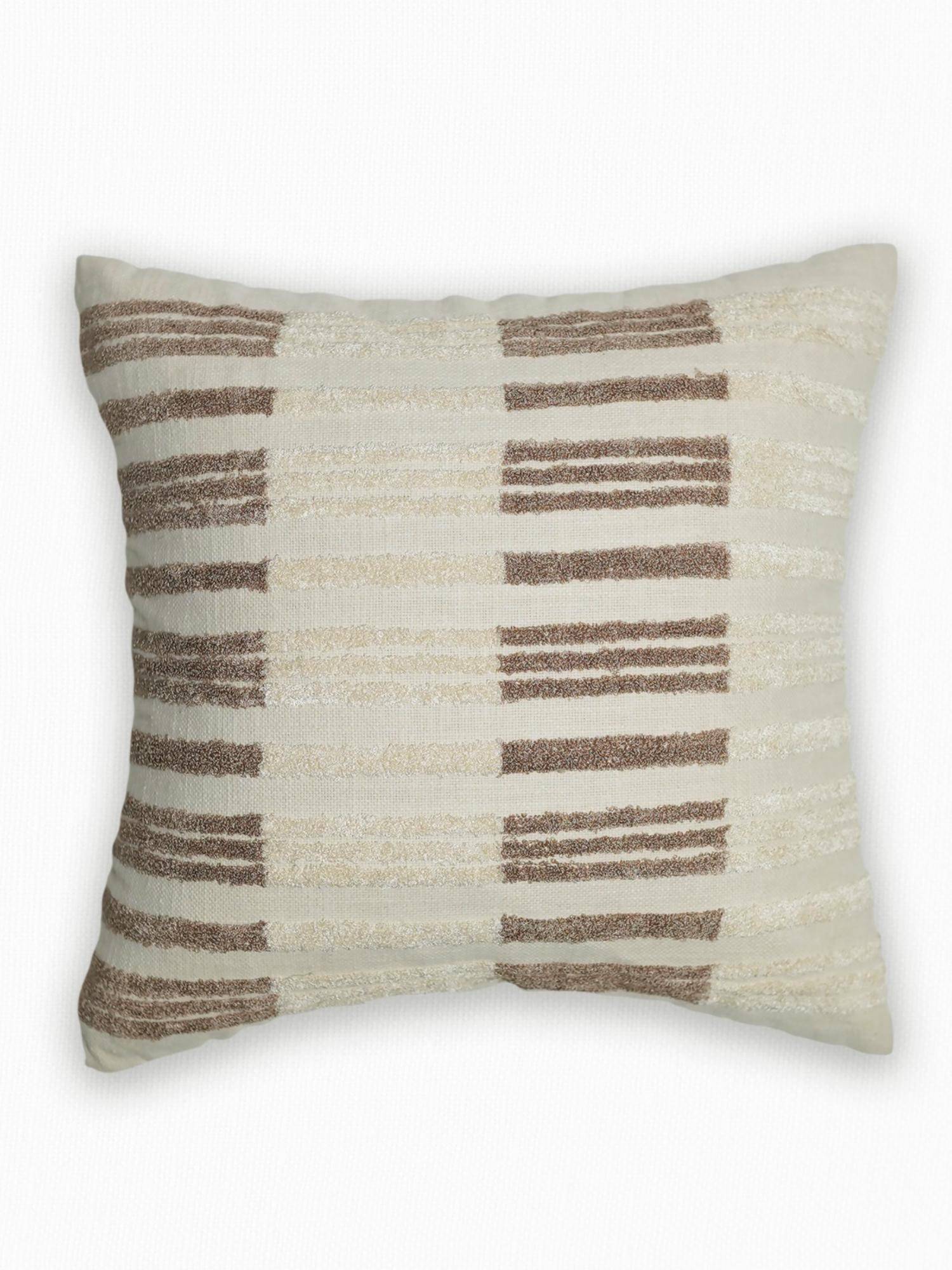 Zeba World Beige Hand Embroidered Polycotton Cushion Cover (16x16 Inches)