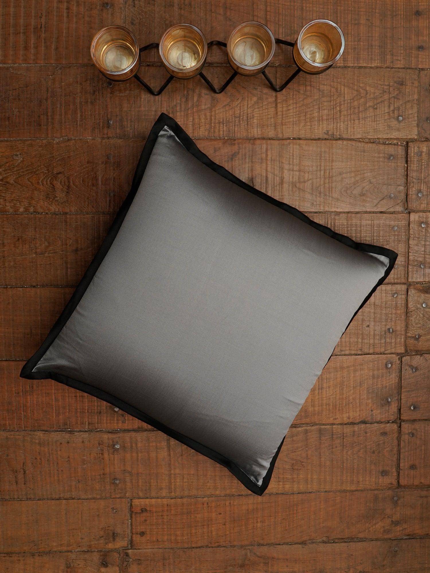 Zeba World Grey Flat Border Piped Polyester Cushion Cover (16x16 Inches)