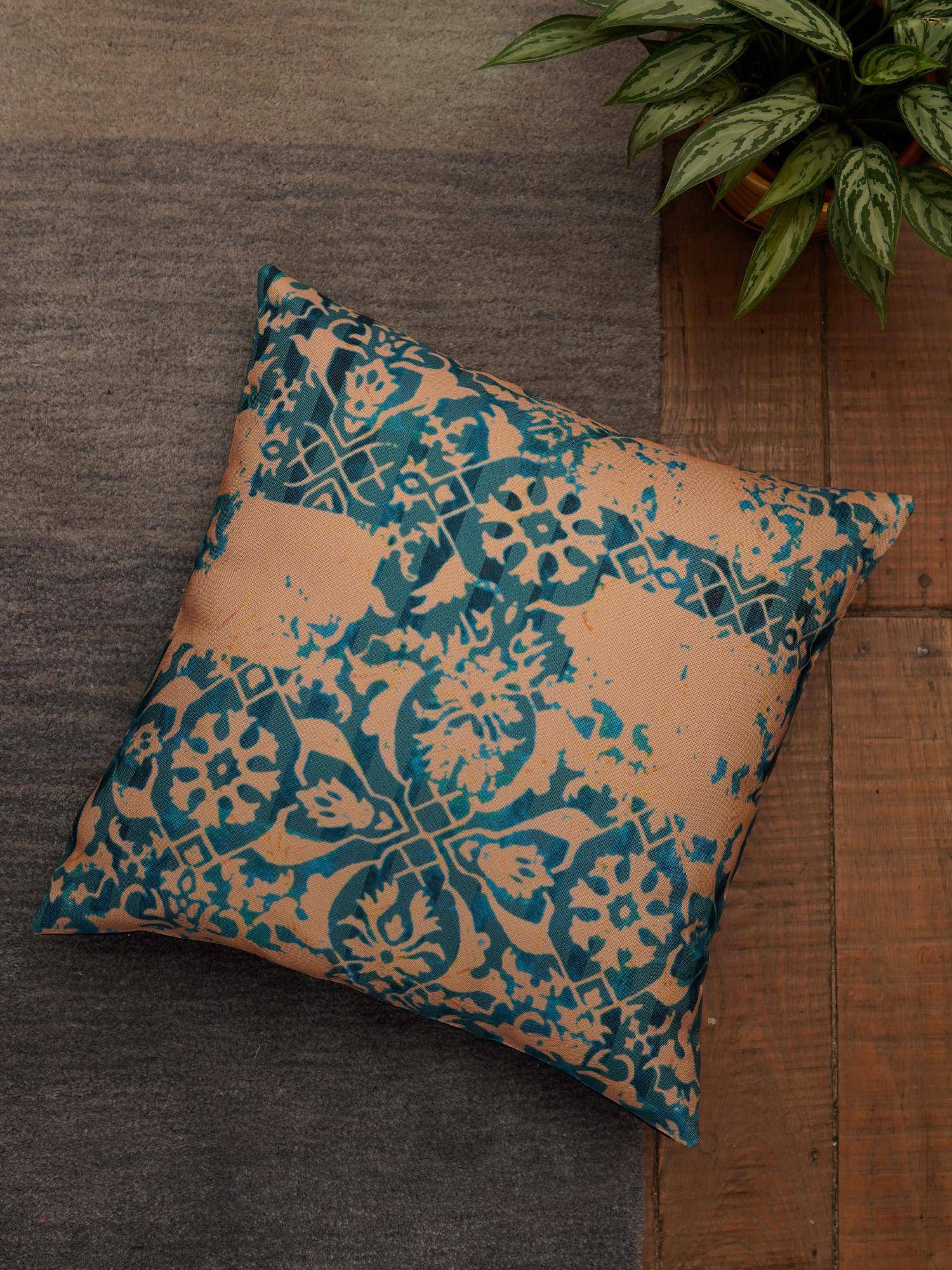 Zeba World Blue Contemporary Polycanvas Cushion Cover (16x16 Inches)