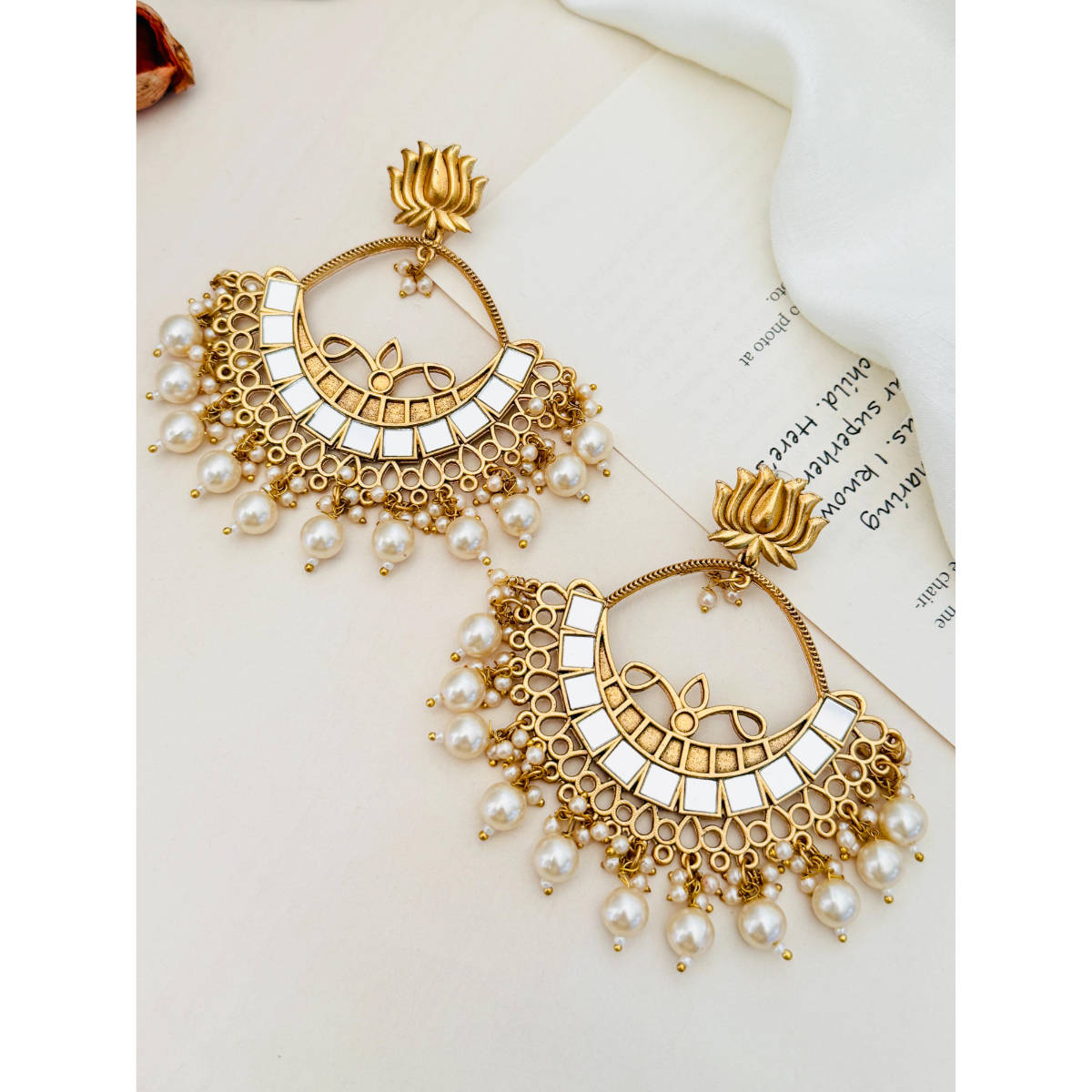 Abdesigns Enchanting Gold Plated White Pearls Earrings