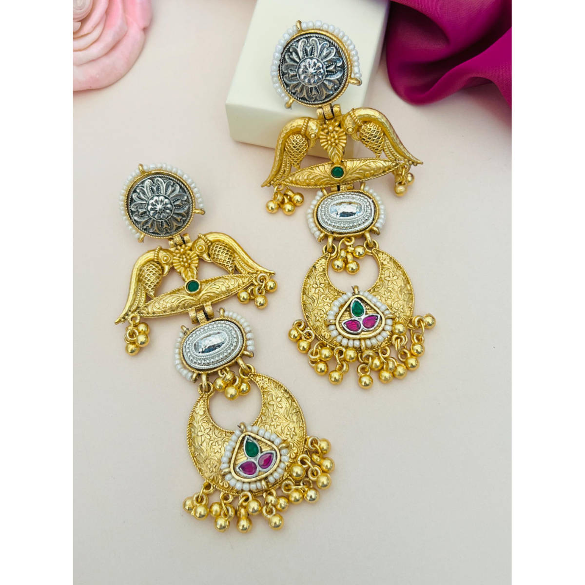 Abdesigns Enchanting Gold Plated Multi-Color Stones Earrings