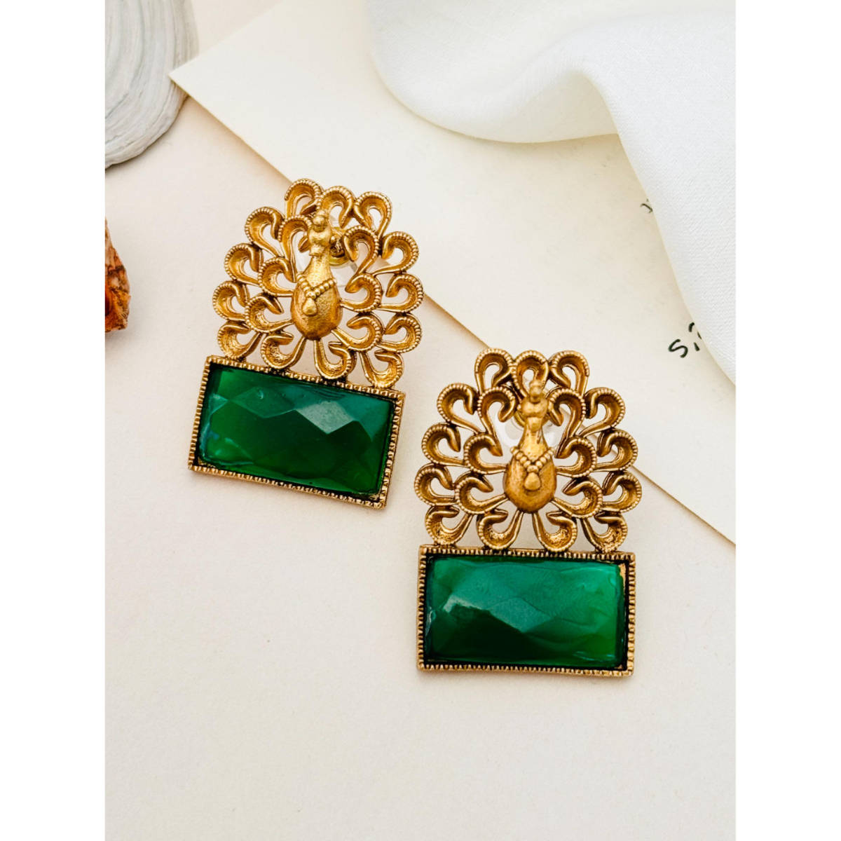 Abdesigns Enchanting Green Gold Plated Earrings