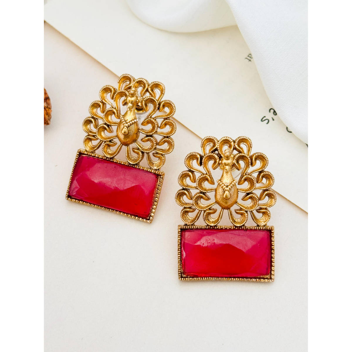 Abdesigns Enchanting Red Gold Plated Earrings