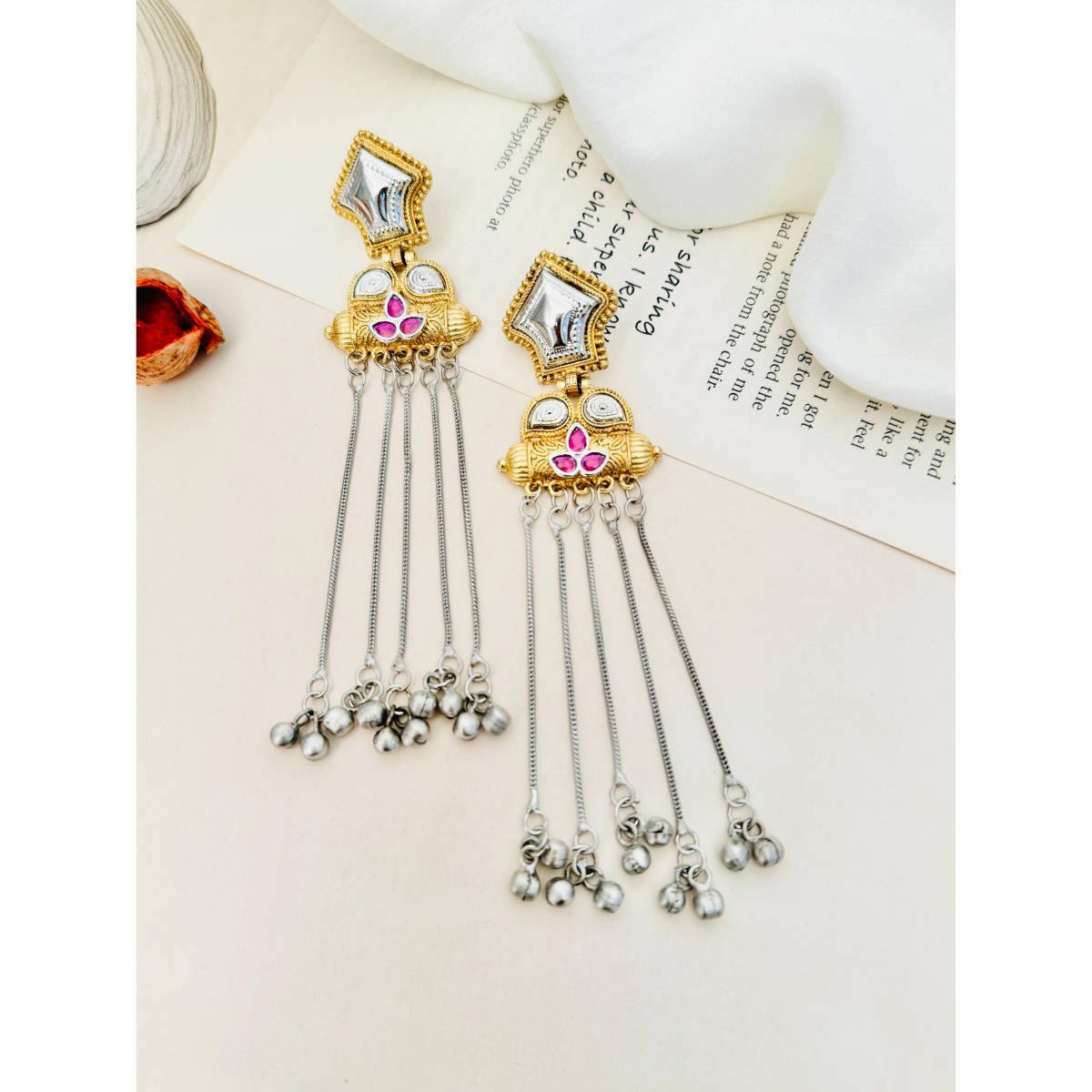 Abdesigns German Silver Plated Pink Earrings