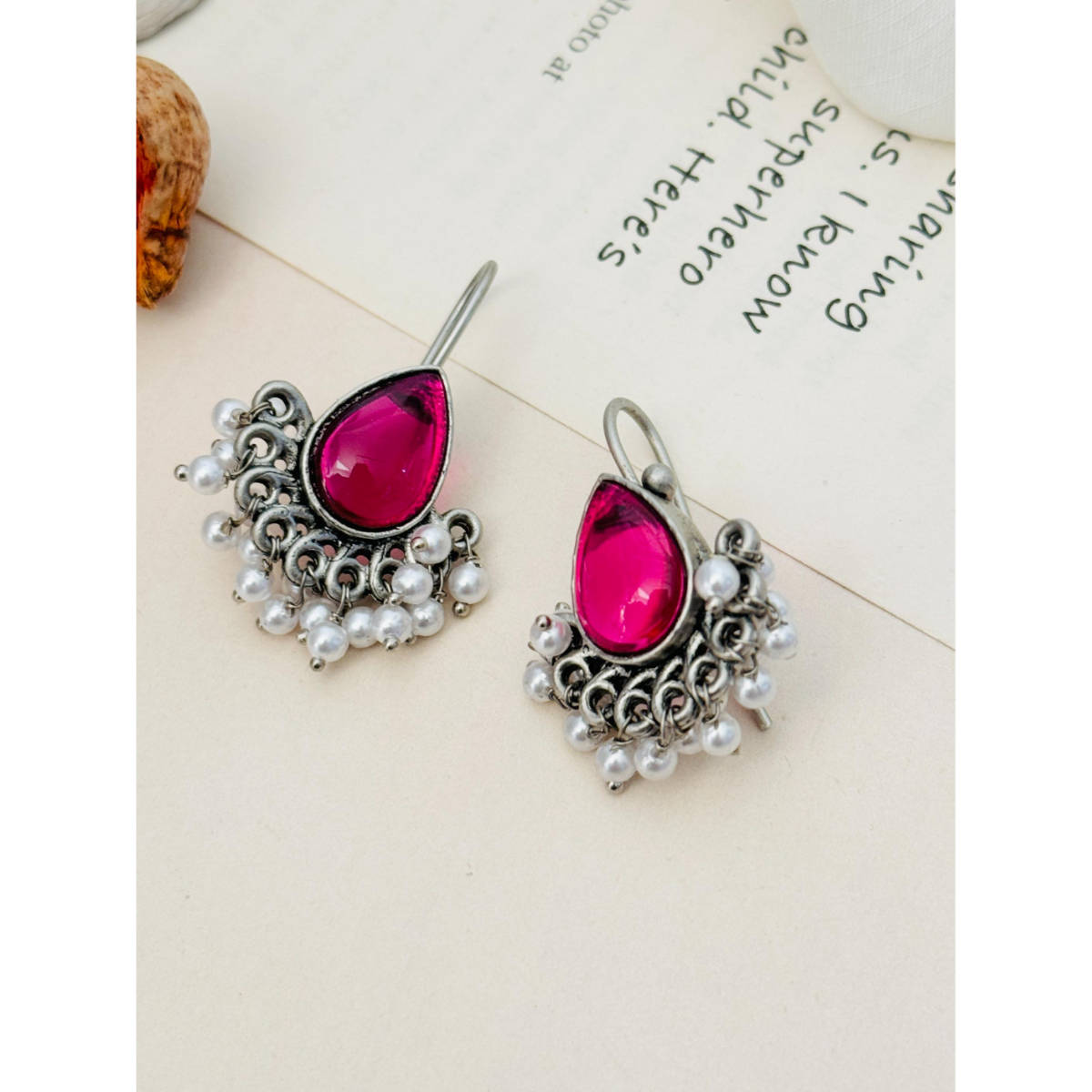 Abdesigns German Silver Plated Pink & WhiteEarrings