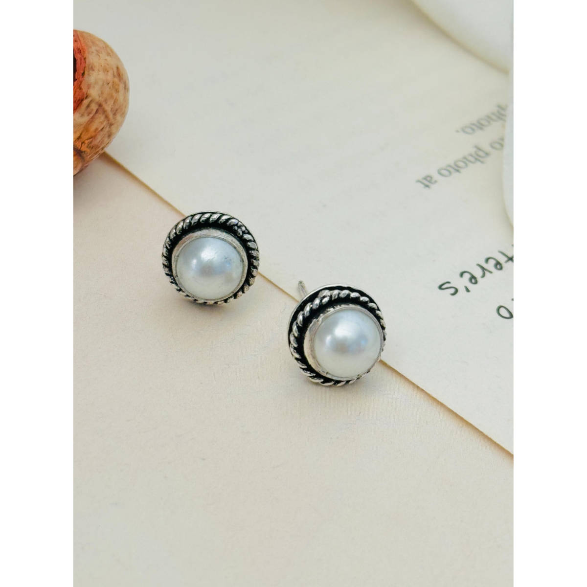 Abdesigns Silver Plated Off White Pearl Studs