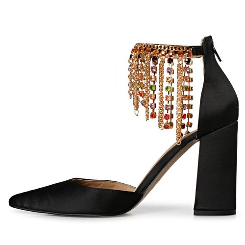Block Heels Stone Studded Sandals Saint G Stone Studded Chain