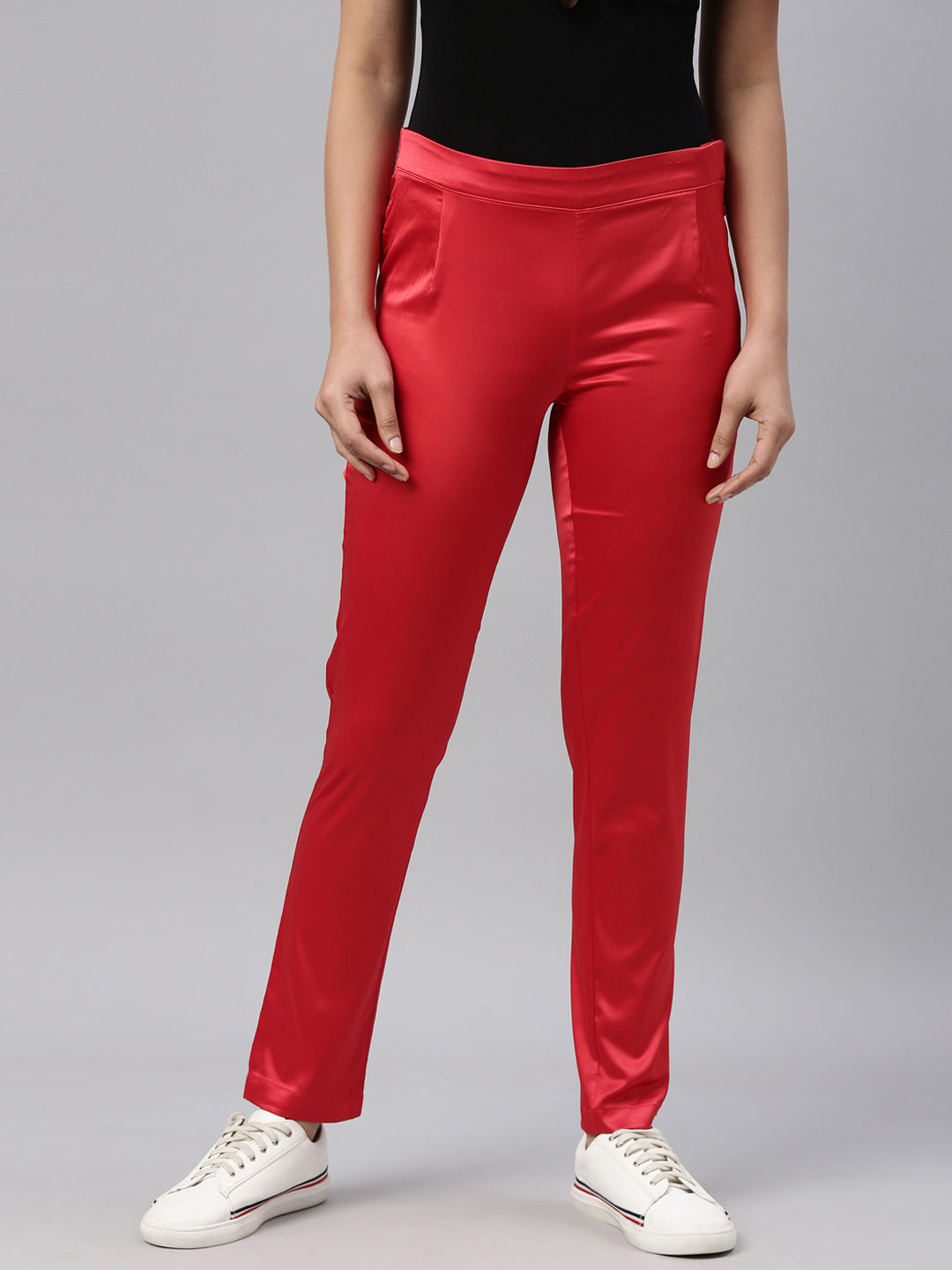 Partly Cotton Low Waist Skinny Trousers  Red or Grey  Just 7