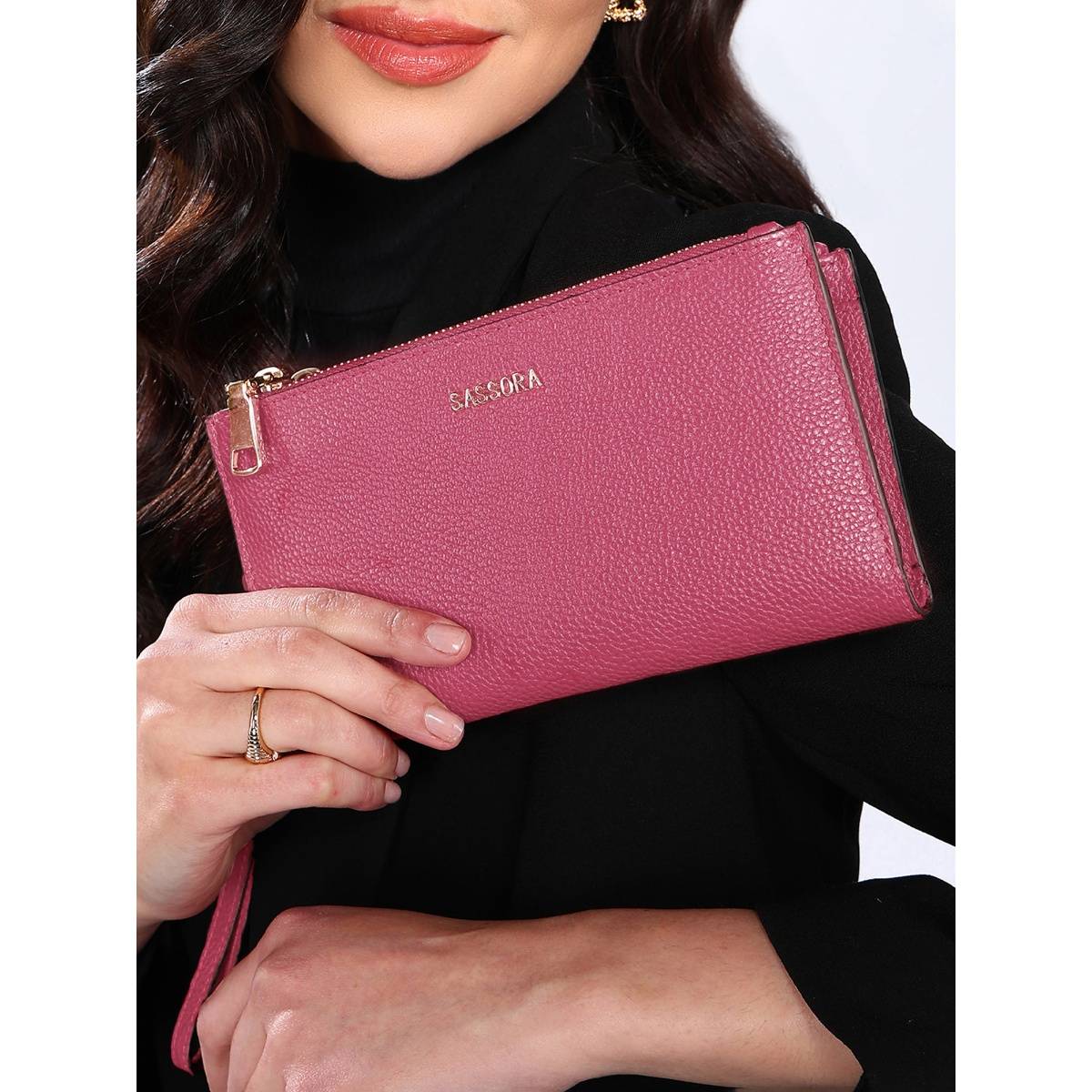 Sassora Festive Textured Rfid Pink Wallet for Womens and Girls (Set of 2) (M)