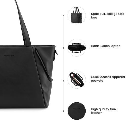 Fastrack Black Laptop Tote Bag for Women