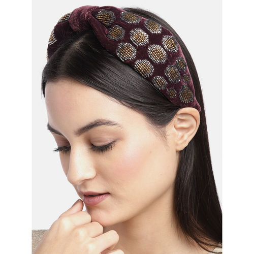 Buy Blueberry Purple Velvet Hand Beaded Embellished Knot Hairband