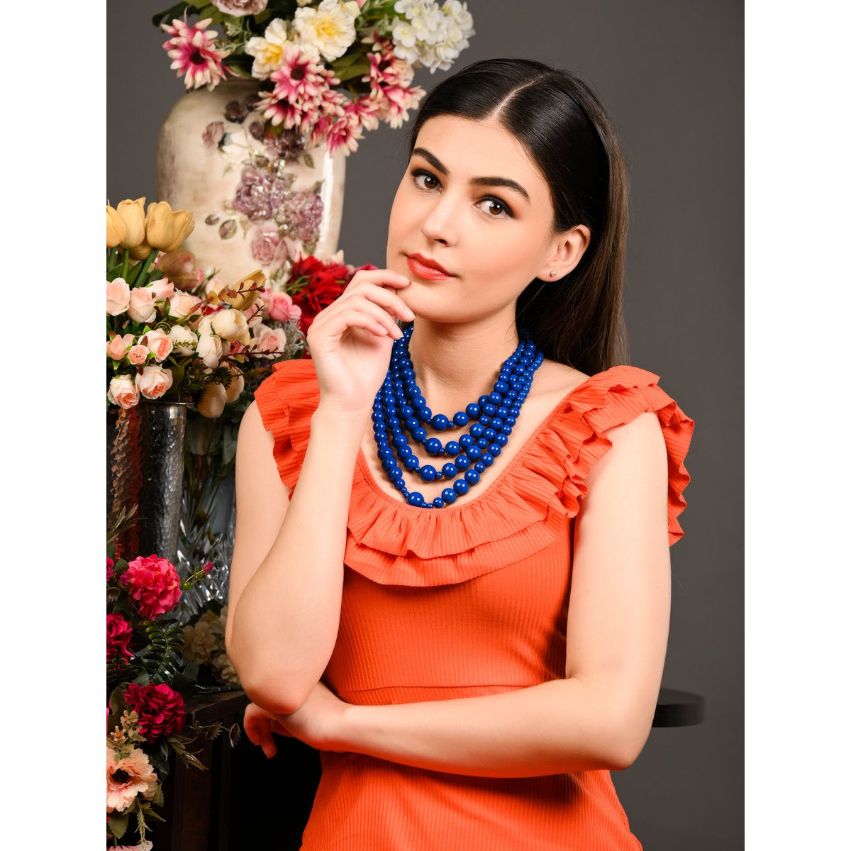 Odette Layered Steel Blue Pearl Beaded Necklace Buy Odette Layered