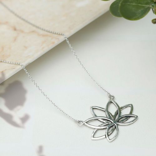 Lotus Locket Necklace Sterling Silver Lotus Flower India