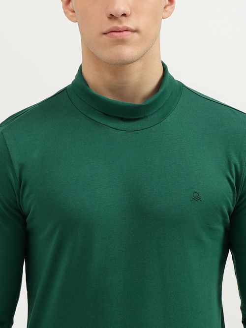 United Colors of Benetton Green Slim Fit Turtle Neck Solid T-Shirt