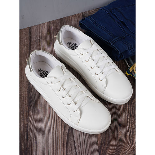 Carlton London Women White Gold Solid Plain Sneakers (EURO 39)