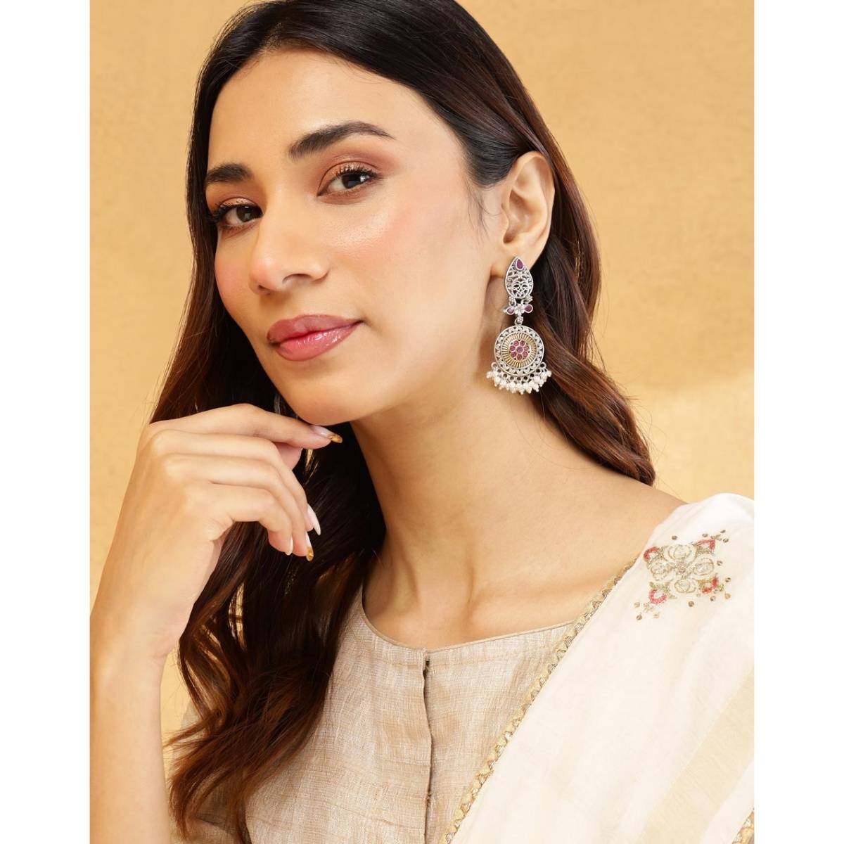 Fabindia Pink Metal Dangler Earrings