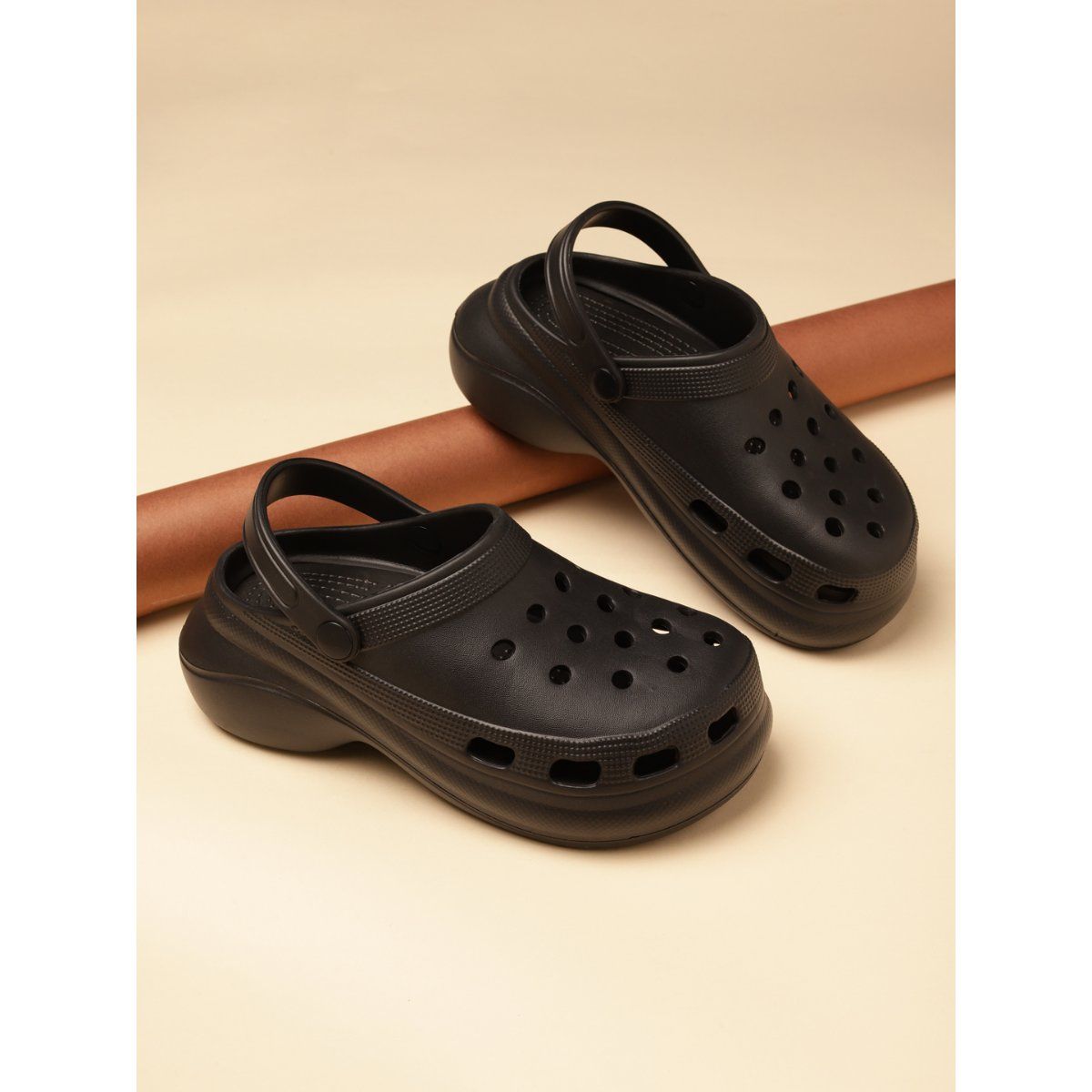 Buy Truffle Collection Black Self Design Clogs Online