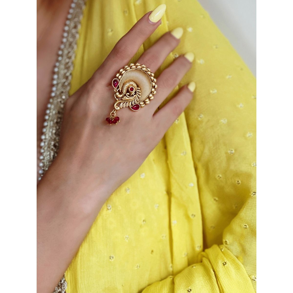 Azai by Nykaa Fashion Statement Gold Plated Peacock Motif Ring with