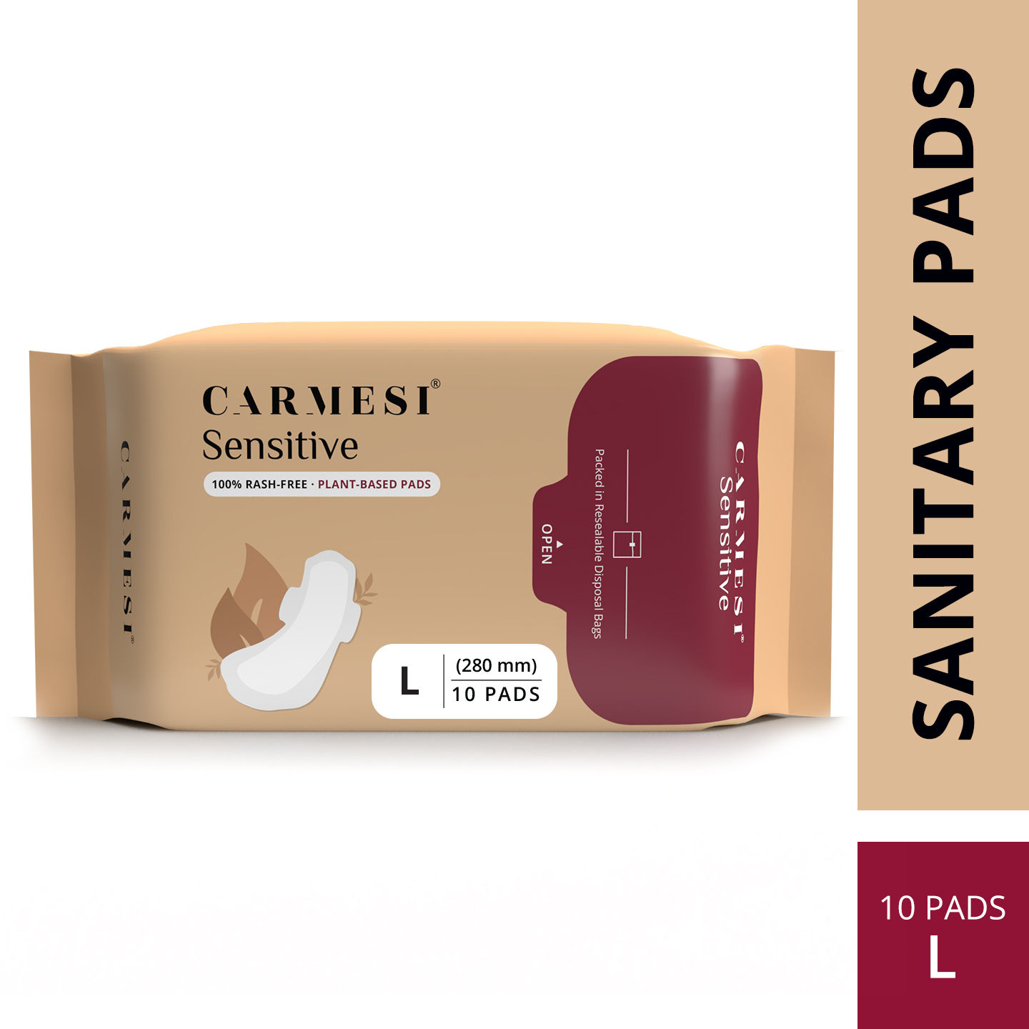 Carmesi Sensitive Sanitary Pads - 10 L - Certified 100% Rash-Free - With DisposalBags