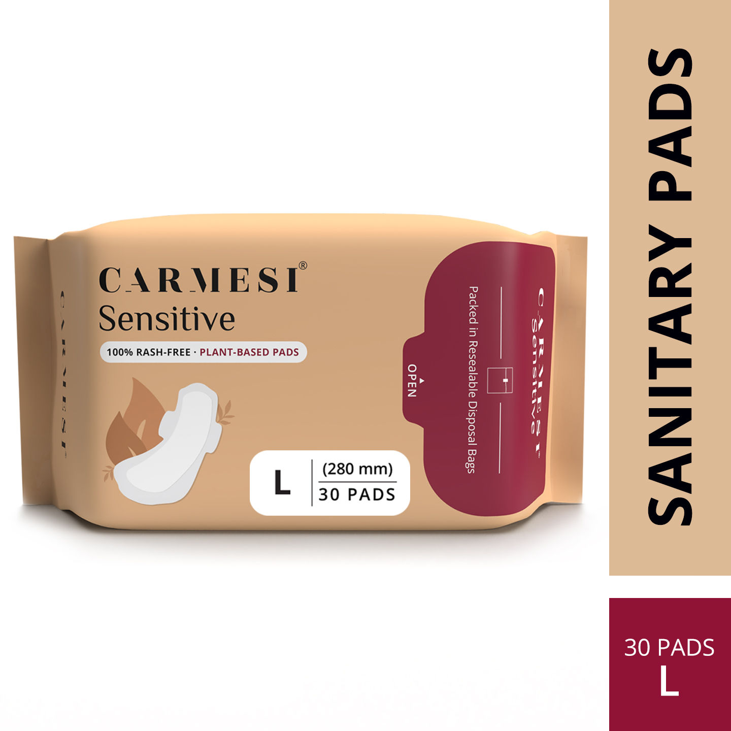 Carmesi Sensitive Sanitary Pads - 30 L - Certified 100% Rash-Free - With Disposal Bags