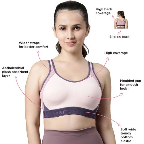Buy Enamor Sb28-non Padded Wirefree High Coverage Antimicrobial Sports Bra-prafait  Pink Online