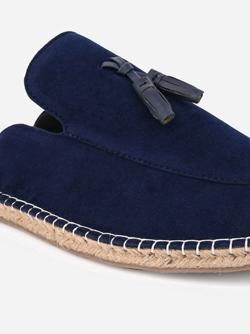 Buy Styli Men Faux Suede Espadrille with Tassel Mules Navy Blue Online