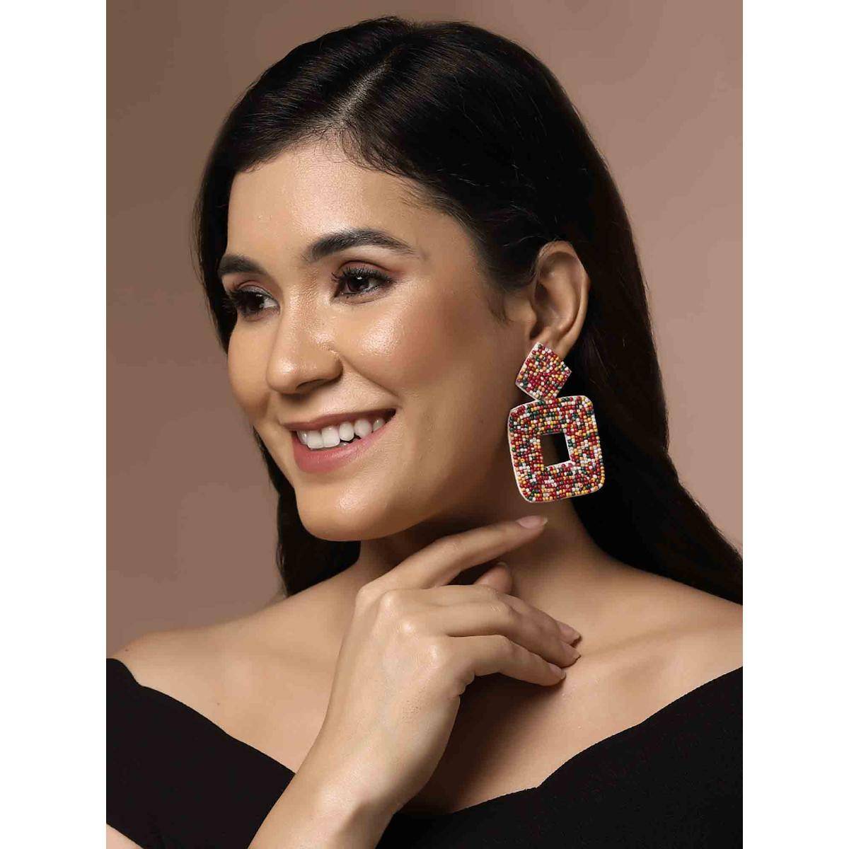 PANASH Artificial Beads Square Drop Earrings