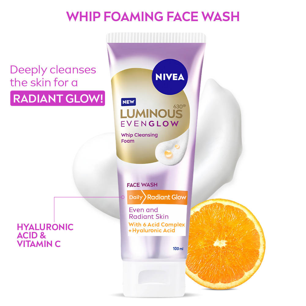NIVEA Luminous Even Glow Whip Foam Daily Gentle Face Wash With Hyaluronic