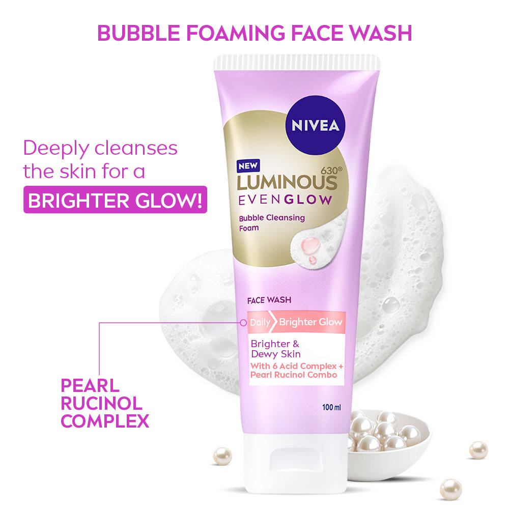 NIVEA Luminous Even Glow Bubble Foam Daily Gentle and Brightening Face Wash With 6 Acid complex