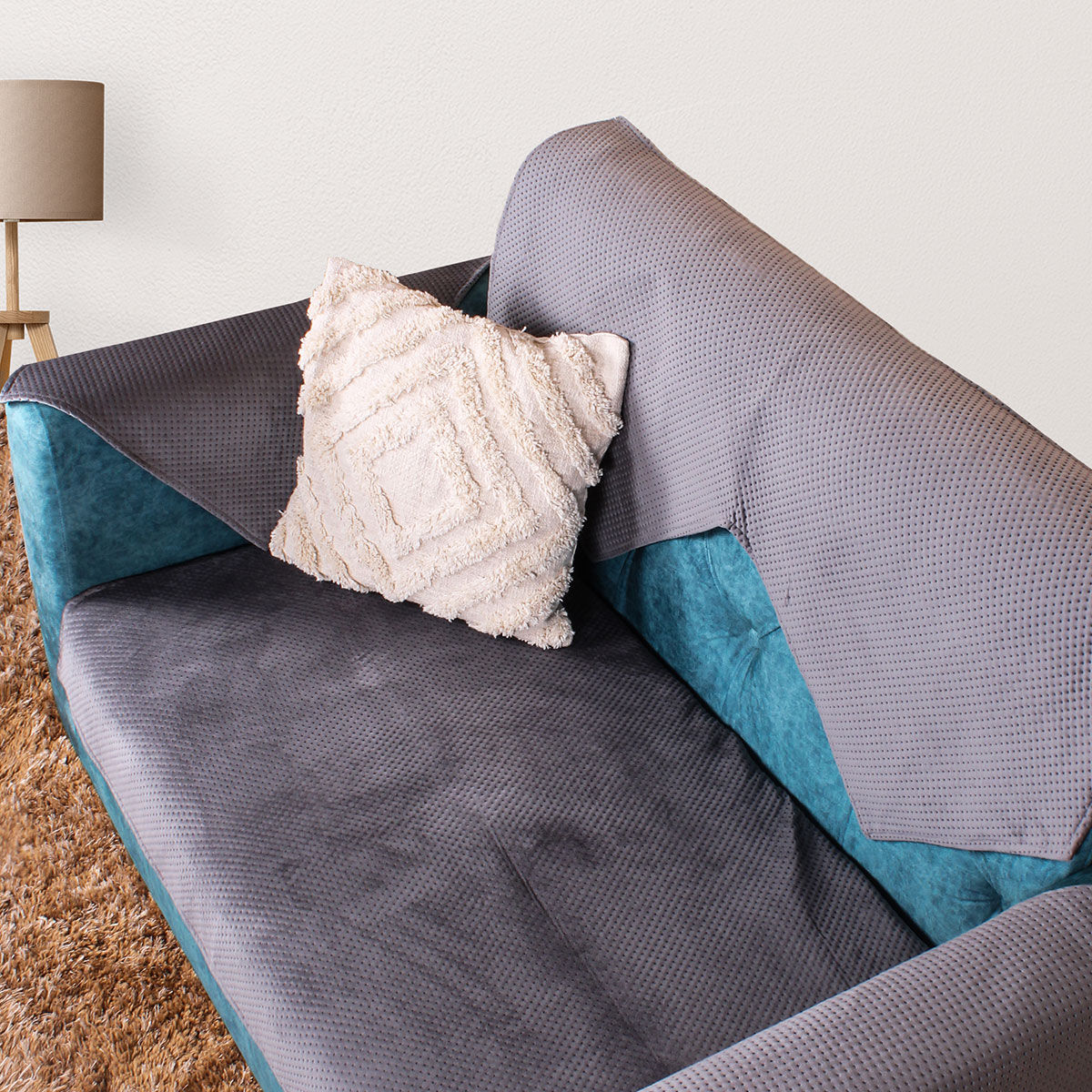 Buy STITCHNEST 2 Seater Quilted Velvet Sofa Cover Protector, Grey Online