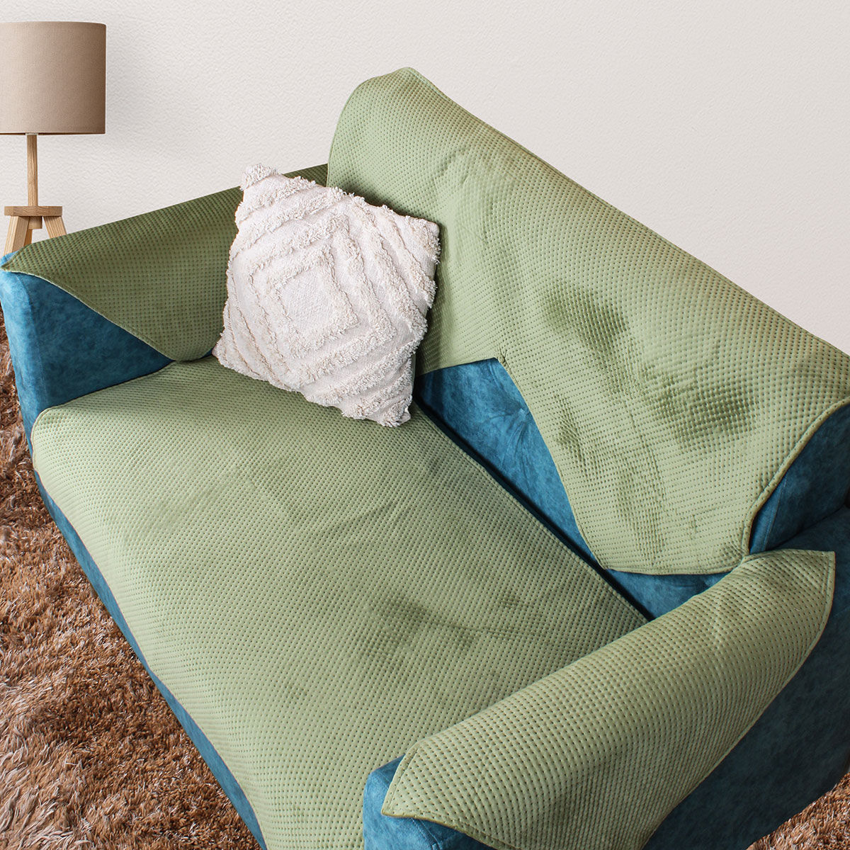 STITCHNEST 2 Seater Quilted Velvet Sofa Cover Protector, Olive Buy