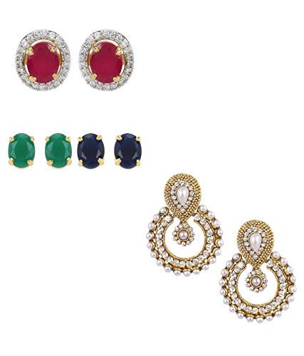 MAHAVATAR CREATIONS Traditional Gold Plated Earring Tops Stud with  Changeable Color Earrings for Women  7