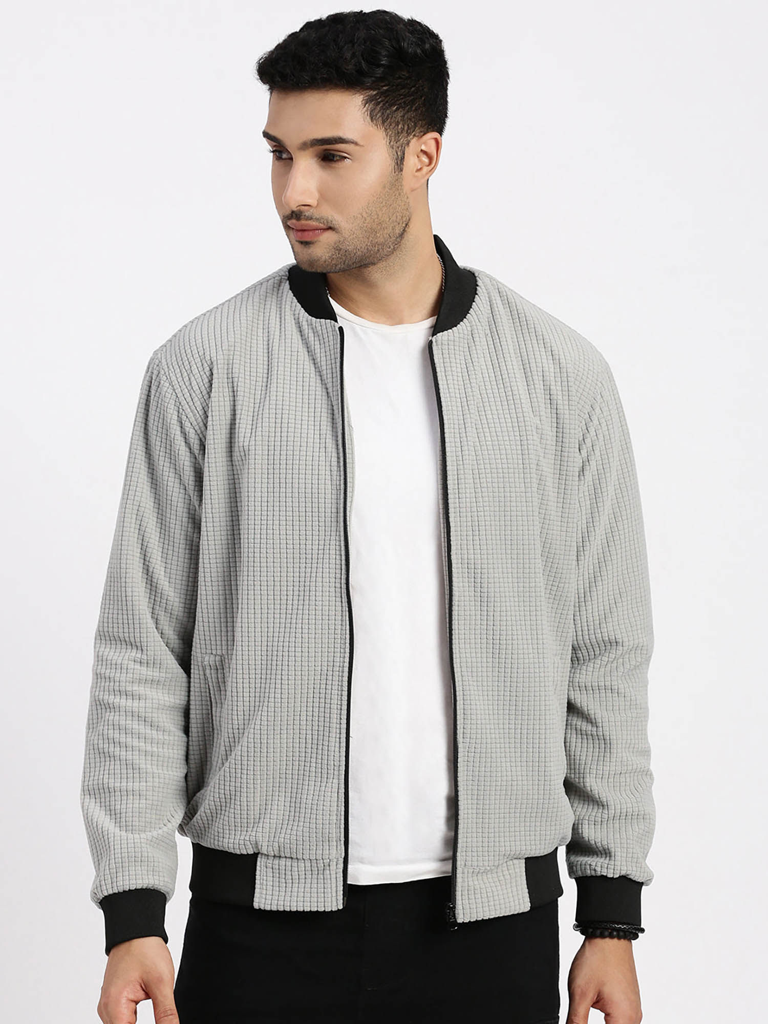 SHOWOFF Mens Light Grey Bomber Jacket