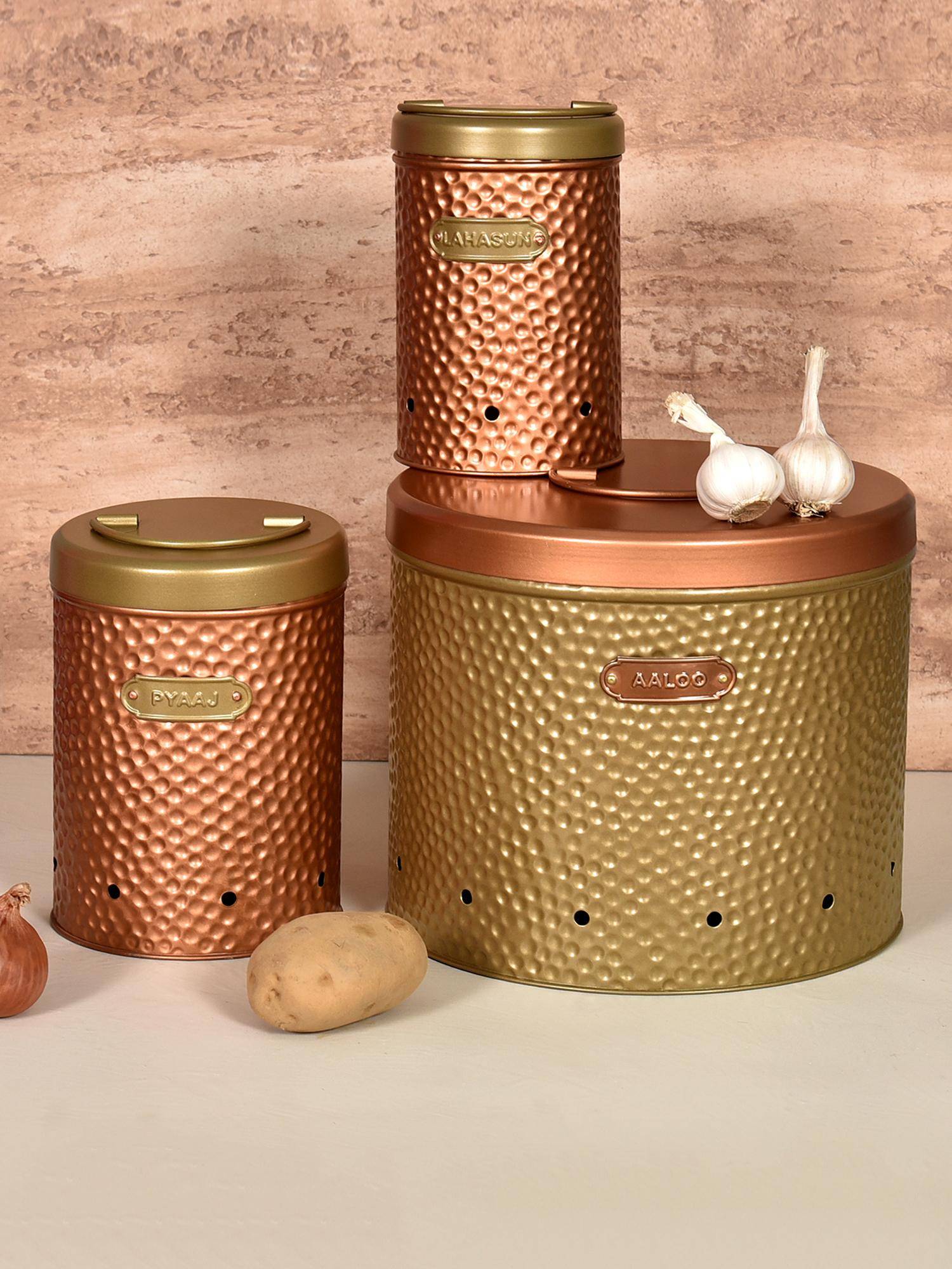 Living With Elan Dabbahs and Days Onion Potato Garlic Containers -Set Of 3